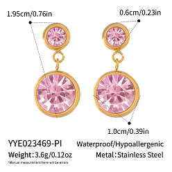 Настоящее золото 18K Плоские круглые 304 из нержавеющей стали серьги стержня, с кубического циркония, реальный 18 k позолоченный