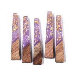 Средний Фиолетовый Подвески из непрозрачной смолы и орехового дерева, трапециевидные подвески, с блестящей пудрой и золотой фольгой, средне фиолетовый, 44.5x8x3~3.5 мм, отверстие : 2 мм