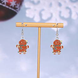 Gingerbread Man Серьги-подвески из сплава с эмалью в рождественской тематике, платина, Колобок, 40x18 мм