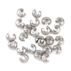 Платина Латунь обжимной шарик крышку, c-образный, без кадмия, без никеля и без свинца, платина, 3x2 мм, отверстие : 1 мм