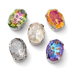 Платина Шить на горный хрусталь, многожильные звенья из стекла, хрусталя и стразов, с настройками латуни, аксессуары для одежды, граненые, овальные, разноцветные, платина, 14x10x7 мм, отверстие : 1.2 мм