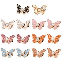 (52) Непрозрачная лаванда 14 пары 7 цвета в форме бабочки, эмалированные, регулируемые булавки для джинсов, подтяжка талии, швейные застежки для аксессуаров к одежде, с имитацией жемчуга, разноцветные, 24.5x34x14 мм, 2 пары / цвет