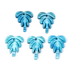 Темно-Голубой Резные подвески из натуральных пресноводных ракушек, очарование кокосового дерева, окрашенные, глубокое синее небо, 18~21x14.5~15.5x1.5~2.5 мм, отверстие : 1.5 мм