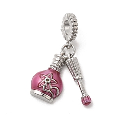 Серо-розавый Латунь микропаве прозрачный кубический цирконий европейские подвески с подвесками, подвески с большими отверстиями для лака для ногтей с эмалью, без кадмия и без свинца, стойки покрытие, долговечный, платина, увядшая роза, 31 мм, отверстие : 4.8 мм