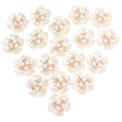 Белый 30шт. кабошоны из сплава и пластика, имитирующие жемчуг, со стразами, цветок, белые, 36x35x11 мм