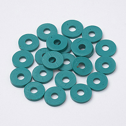 Dark Cyan Handmade Polymer Clay Beads, Disc/Flat Round, Heishi Beads, Dark Cyan, 4x1mm, Hole: 1mm, about 380~400pcs/strand, 17.7 inch