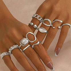 Серебро Комплект колец из сплава и искусственного жемчуга для женщин, разнообразные, манжеты и кольца для пальцев, серебряные, внутренний диаметр: 17 мм