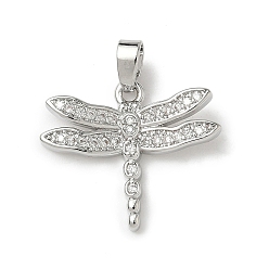 Платина Латунные микро проложить кубического циркония подвески, стрекоза, платина, 17x20x2 мм, отверстие : 2.5x5 мм