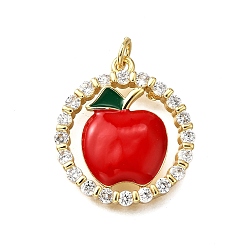 Яблоко Латунь эмаль подвески, с микро проложить четкого кубического циркония, стойки покрытие, долговечный, без свинца и без кадмия, реальный 18 k позолоченный, с целью перехода в кольце, яблоко, 23x20.5x4 мм, отверстие : 3 мм