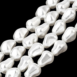 Белый Нити из гальванически покрытых перламутровых бусин из стеклянной раковины, самородки, белые, 15x10~11 мм, отверстие : 0.8 мм, около 27 шт / нитка, 15.51~15.63'' (39.4~39.7 см)