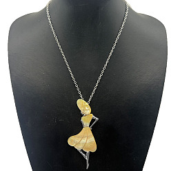 Желтый Сплав паве натуральный ракушка женщина кулон ожерелья, платина, желтые