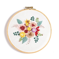 Colorful Flower Pattern DIY Embroidery Starter Kits, Including Embroidery Cloth & Thread, Needle, Instruction Sheet, Colorful, 330x330mm