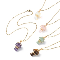 Смешанные камни Ожерелье с кулоном в виде гриба, драгоценного камня, медной проволоки, для девочек и женщин, позолоченные 304 ожерелья-цепочки из нержавеющей стали, 17.83 дюйм (45.3 см)