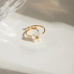 Настоящее золото 18K 304 Кольцо из нержавеющей стали, цветок, реальный 18 k позолоченный, 11.5x12 мм