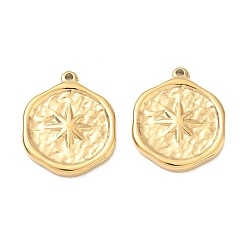 Chapado en Oro Real 18K 304 colgantes de acero inoxidable, redondo plano con encantos de estrellas, real 18 k chapado en oro, 19.5x16x2 mm, agujero: 1.5 mm