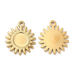 Настоящее золото 18K Ионное покрытие (ip) 304 подвеска из нержавеющей стали с кабошоном, солнечные чары, реальный 18 k позолоченный, лоток : 8 мм, 20.5x17.5x2 мм, отверстие : 1.6 мм