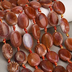 Rouge Foncé Naturelles feu crépitent agate perles brins, teints et chauffée, Ovale Plat, rouge foncé, 26~27.5x19.5~20.5x9.5~10.5mm, Trou: 2mm, Environ 12 pcs/chapelet, 15.55~15.87'' (39.5~40.3 cm)