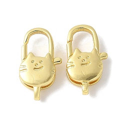 Cat Shape Карабин-лобстеры, латунные, стойки покрытие, долговечный, без свинца и без кадмия, реальный 18 k позолоченный, форма кошки, 20x11x5 мм, отверстие : 1.2 мм