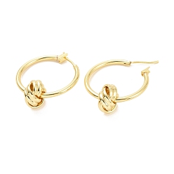 Light Gold Латунные серьги-кольца с узлом для женщин, без кадмия и без свинца, золотой свет, 30x25x10.5 мм, штифты : 0.9 мм