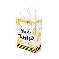Слово Прямоугольные бумажные пакеты с пчелиной тематикой, с ручками, для подарочных пакетов и сумок, желтые, слово, мешок: 8x15x21 см, сгиб: 210x150x2 мм