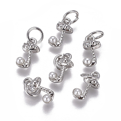 Letter J Латунь прелести, с фианитами и оболочки жемчужиной шарик, буквы, платина, прозрачные, letter.j, 9.5~11x3.5~10.8x3~3.5 мм, отверстие : 3.5 мм