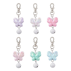 (52) Непрозрачная лаванда Подвесные украшения из непрозрачного акрила в виде бабочки и железного колокольчика, с поворотными застежками сплава, платина, разноцветные, 79.5 мм