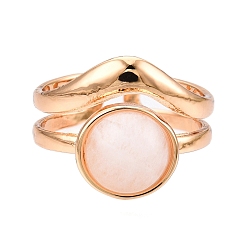 Белый Нефрит Круглые кольца на палец из натурального белого нефрита, Открытое кольцо-манжета из сплава золотистого тона для женщин, 15 мм, регулируемый