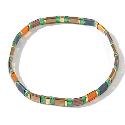 (52) Непрозрачная лаванда Винтажные этнические стеклянные бусины эластичные браслеты для женщин, прямоугольные, разноцветные, внутренний диаметр: 6-1/4 дюйм (16 см) ~ 6-1/2 дюйм (16.5 см)