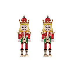 Красный Серьги-гвоздики из сплава с эмалью в форме мультяшного солдата, с искусственным жемчугом и бисером, платина, красные, 53x19 мм