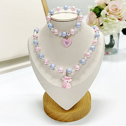 Единорог Ожерелье с подвеской из пластиковых бусин и браслет с подвесками из бусин, ребенок комплекты ювелирных изделий, 420 мм и 160 мм