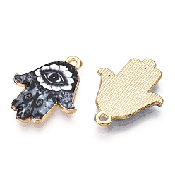 Темно-Серый Подвески из сплава светлого золота с принтом, Хамса рука с подвесками для глаз, темно-серый, 23x18x2 мм, отверстие : 1.4 мм