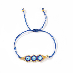 Королевский синий Шестиугольный узор стеклянный бисер регулируемый браслет для женщин, королевский синий, внутренний диаметр: 11 дюйм (28 см)