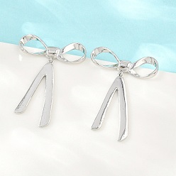 Platino Pendientes colgantes de latón con botón, lazo, sin plomo y el cadmio, chapado en rack, larga duración plateado, Platino, 48x36 mm