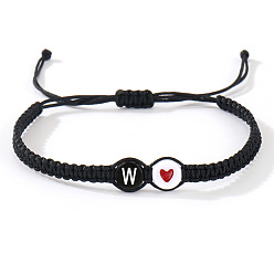 Letter W 304 Браслеты из плетеных бусин с буквами алфавита из нержавеющей стали, Регулируемые украшения из плетеного нейлонового шнура для женщин и мужчин, белые, Буква W, 11.02 дюйм (28 см)