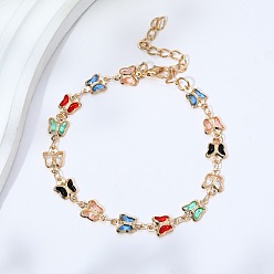 Бабочка Браслеты из латунной стеклянной цепочки для женщин, бабочка, 7-1/8 дюйм (18 см)