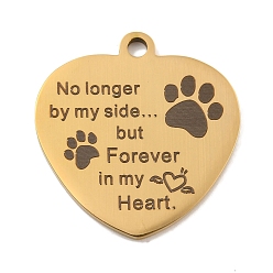 Настоящее золото 18K День святого Валентина вакуумное покрытие PVD 201 подвески из нержавеющей стали, обереги с любовным посланием, сердце со словами-подвесками, реальный 18 k позолоченный, 30.5x29x2 мм, отверстие : 3 мм