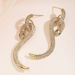 Золотой Серьги-гвоздики в форме змеи из латуни с кубическим цирконием для женщин, золотые, 48.5x23 мм