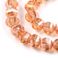 Sandy Brown Transparent Electroplate Glass Beads Strands, AB Color Plated, Faceted, Round, Sandy Brown, 8x7mm, Hole: 2mm, about 60pcs/strand, 14.96 inch(38cm)
