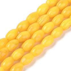 Желтый Природный агат бисер нитей, окрашенная и подогревом, граненые, овальные, желтые, 12x7.5~8 мм, отверстие : 1.2 мм, около 32 шт / нитка, 14.96'' (38 см)