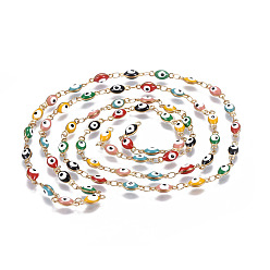 Золотой 304 эмалевые цепи из нержавеющей стали, пайки, овал с сглаза, красочный, золотые, 11x4x3 мм