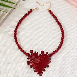 Темно-Красный Женские ожерелья из сплава, ожерелья шкентеля, сердце, темно-красный, темно-красный, 15.75 дюйм (40 см)