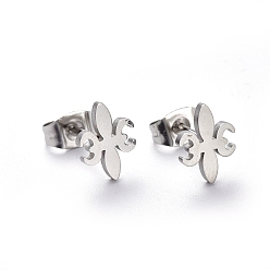 Stainless Steel Color Tarnish Resistant 304 Stainless Steel Stud Earrings, Fleur De Lis, Stainless Steel Color, 10x7.5mm, Pin: 0.7mm, 12pairs/board