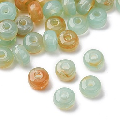 Темный Морско-зеленый Прозрачные акриловые бусины, плоско-круглые, два тона, темно-зеленый, 7x4 мм, отверстие : 1.8 мм, 65~70 шт / комплект