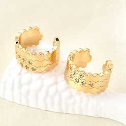 Настоящее золото 18K Латунные серьги-манжеты из прозрачного кубического циркония, c-образный, реальный 18 k позолоченный, 17x15x8.5 мм