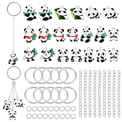 Stainless Steel Color DIY Panda Pendant Keychain Making Kit, Including Alloy Enamel Pendants, Iron Split Key Rings & End Chain, 304 Stainless Steel Jump Rings, Stainless Steel Color, Pendants: 22~28x18.5~27x1.5, hole: 2~2.5mm, 20pcs/box