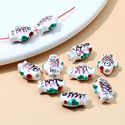 Разноцветный Перламутровый ручной работы фарфора бусины, рыба, красочный, 15x12 мм, отверстие : 2 мм