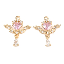 Настоящее золото 18K Латунные микро проложить кубического циркония подвески, крылатые прелести, реальный 18 k позолоченный, 23x20x4 мм, отверстие : 1.6 мм