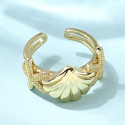 Shell Shape Латунные кольца-манжеты для женщин, реальный 18 k позолоченный, формы раковины, 11.5 мм