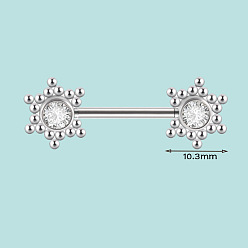 Нержавеющая Сталь Цвет 304 Кольца для сосков из нержавеющей стали с кристаллами и стразами, цвет нержавеющей стали, 10.3 мм