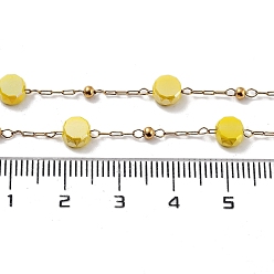 Yellow 304 Stainless Steel Handmade Beaded Chain, with Electroplated Glass, with Spool, Soldered, Real 18K Gold Plated, Flat Round, Yellow, 5.5x5.5x3.5mm, about 16.40 Feet(5m)/Roll